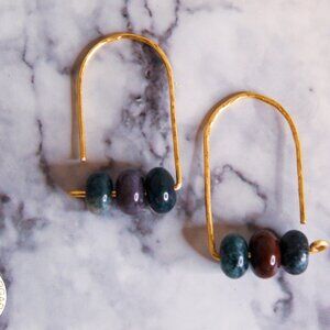 Gold and Multicolor Beaded Hoop Earrings